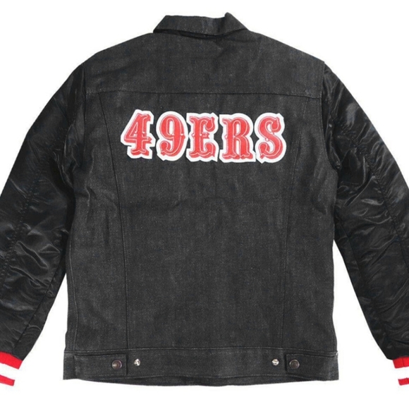NFL 49ERS Denim Satin Varsity Trucker Jacket Special Edition - Picture 1 of 5
